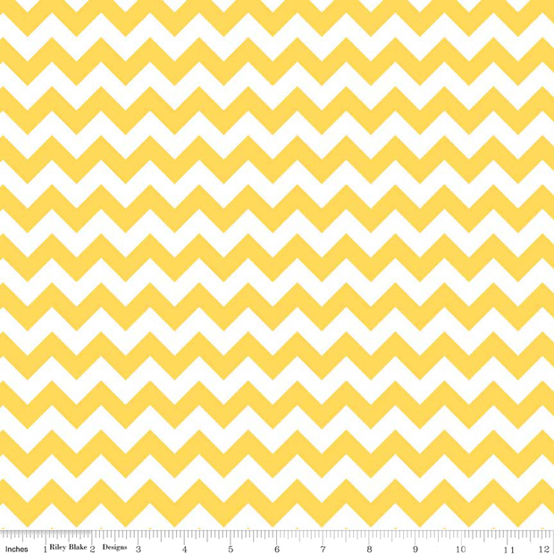 Small Chevron Yellow and White Cotton Lycra Knit Fabric by Riley Blake