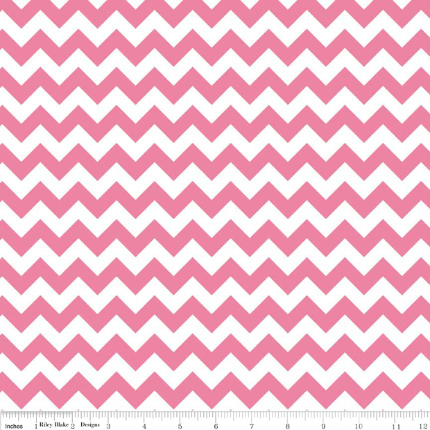 Small Chevron Hot Pink and White Cotton Lycra Knit Fabric by Riley Blake - 23" Remnant