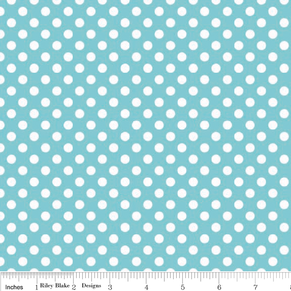 Small Dots White on Aqua Cotton Lycra Knit Fabric by Riley Blake