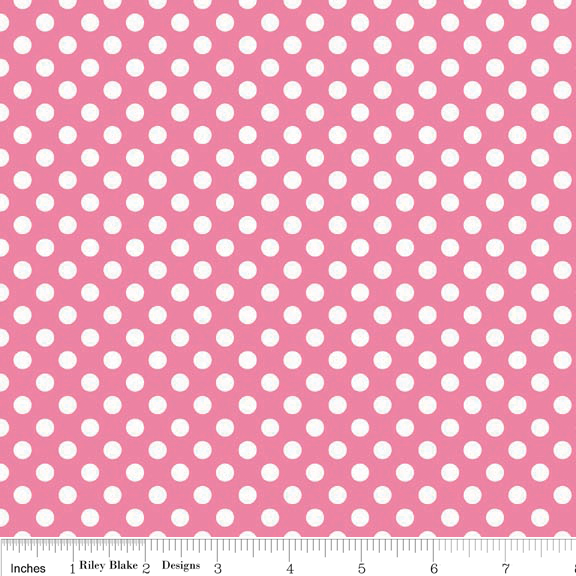 Small Dots White on Hot Pink Cotton Lycra Knit Fabric by Riley Blake