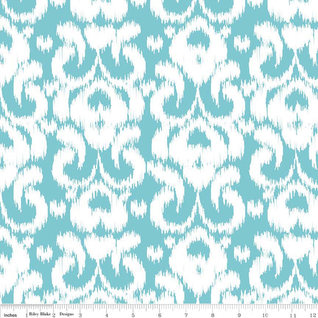 Ikat Knit Aqua Cotton Lycra Knit Fabric by Riley Blake