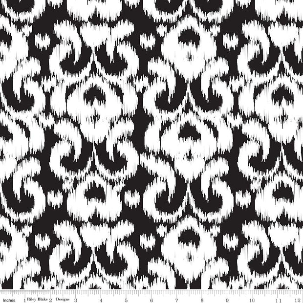 Ikat Knit Black Cotton Lycra Knit Fabric by Riley Blake