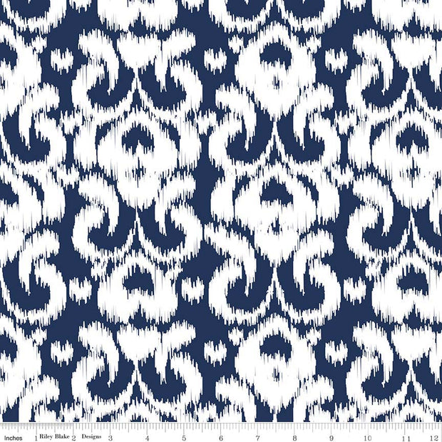 Ikat Knit Navy Cotton Lycra Knit Fabric by Riley Blake