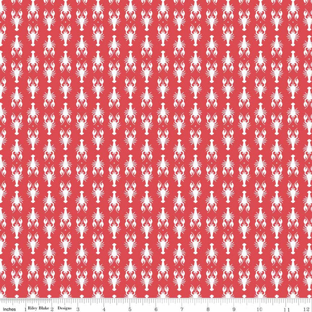 White Lobster Cotton Lycra Knit Fabric by Riley Blake