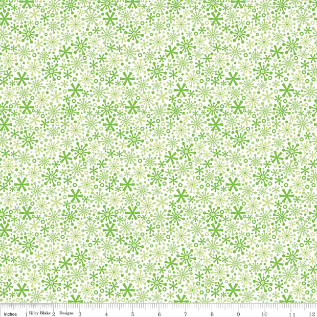 Holidays Flakes Green Cotton Lycra Knit Fabric by Riley Blake