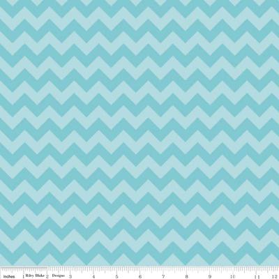 Small Chevron Aqua Tonal Cotton Lycra Knit Fabric by Riley Blake - 27" Remnant