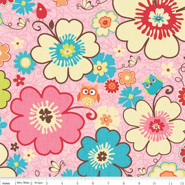 Happy Flappers Main on Pink Cotton Lycra Knit Fabric by Riley Blake