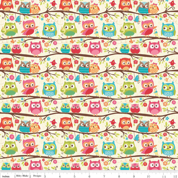Happy Flappers on Creme Cotton Lycra Knit Fabric by Riley Blake