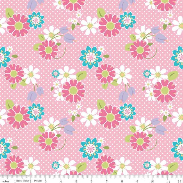 Dream and a Wish Floral Pink Cotton Lycra Knit Fabric by Riley Blake