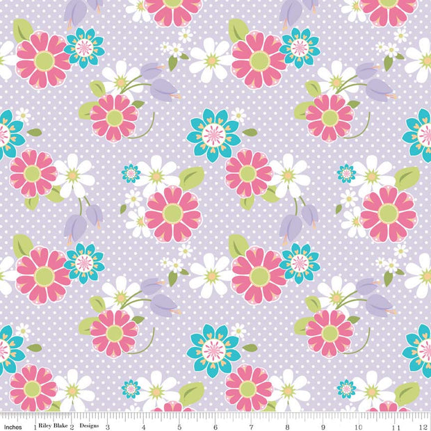 Dream and a Wish Floral Purple Cotton Lycra Knit Fabric by Riley Blake