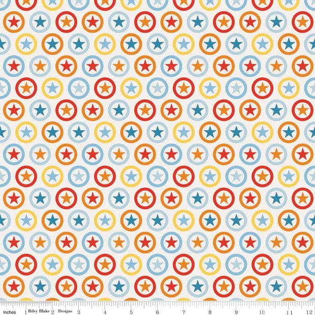 Lucky Star Circle Cream Cotton Lycra Knit Fabric by Riley Blake