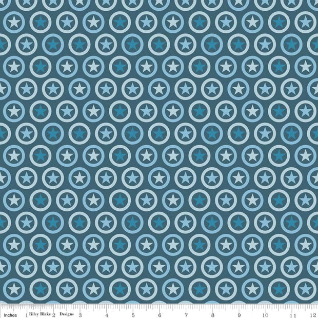Lucky Star Circle Navy Cotton Lycra Knit Fabric by Riley Blake