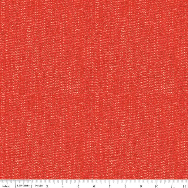 Lucky Star Denim Red Cotton Lycra Knit Fabric by Riley Blake