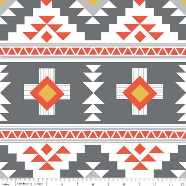 Four Corners Main Grey Cotton Lycra Knit Fabric by Riley Blake