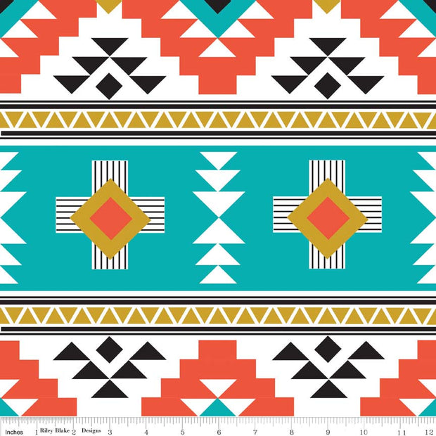 Four Corners Main Teal Cotton Lycra Knit Fabric by Riley Blake
