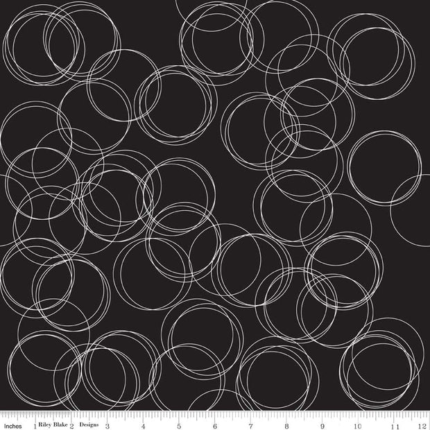 Four Corners Circles Black Cotton Lycra Knit Fabric by Riley Blake