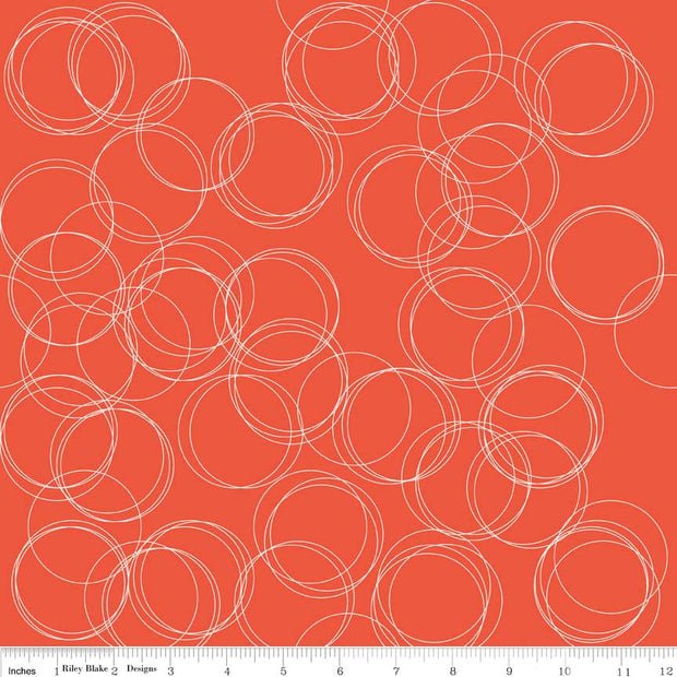 Four Corners Circles Coral Cotton Lycra Knit Fabric by Riley Blake