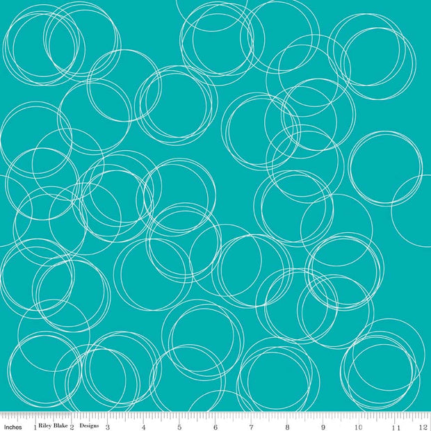 Four Corners Circles Teal Cotton Lycra Knit Fabric by Riley Blake