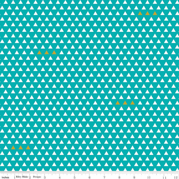 Four Corners Triangle Teal Cotton Lycra Knit Fabric by Riley Blake