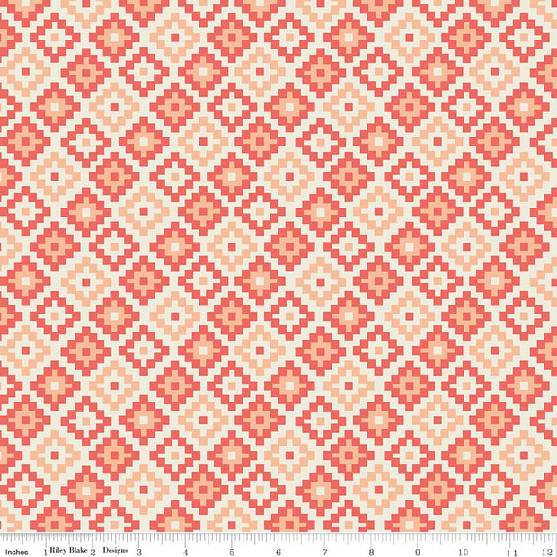 Woodland Spring Geometric Coral Cotton Spandex Knit Fabric by Riley Blake