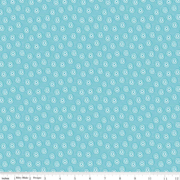 Tree Party Mini Floral Blue Cotton Lycra Knit Fabric by Riley Blake