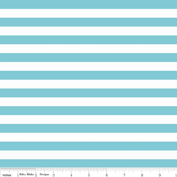 1/2 Inch Stripe Aqua and White Cotton Lycra Knit Fabric by Riley Blake