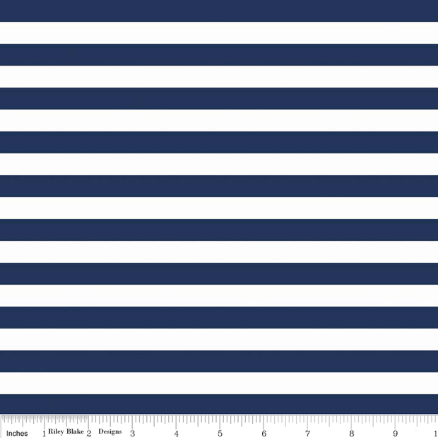 1/2 Inch Stripe Navy and White Cotton Lycra Knit Fabric by Riley Blake