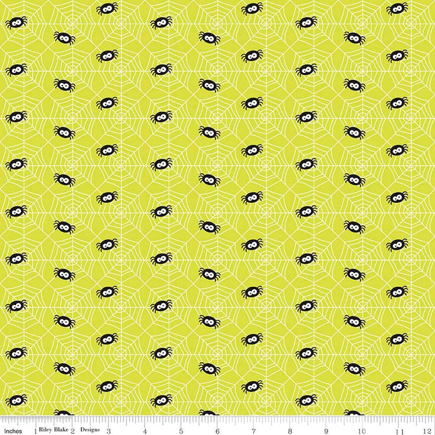 Ghouls and Goodies Spider Lime Cotton Lycra Knit Fabric by Riley Blake