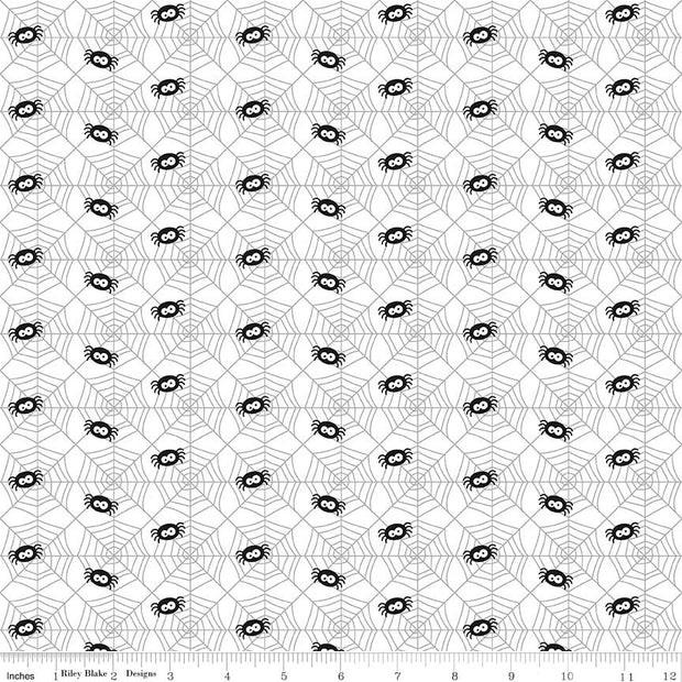 Ghouls and Goodies Spider White Cotton Lycra Knit Fabric by Riley Blake