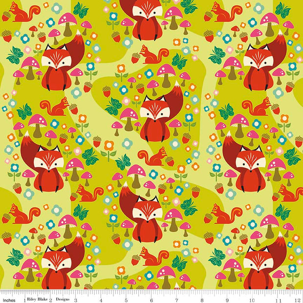 Acorn Valley Main Citron Cotton Lycra Knit Fabric by Riley Blake