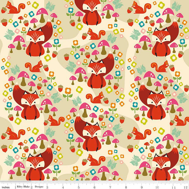 Acorn Valley Main Cream Cotton Lycra Knit Fabric by Riley Blake