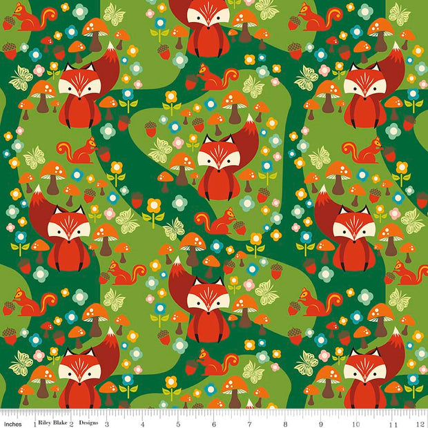 Acorn Valley Main Green Cotton Lycra Knit Fabric by Riley Blake