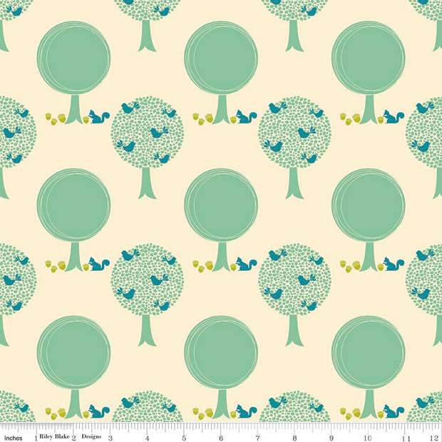Acorn Valley Forest Cream Cotton Lycra Knit Fabric by Riley Blake