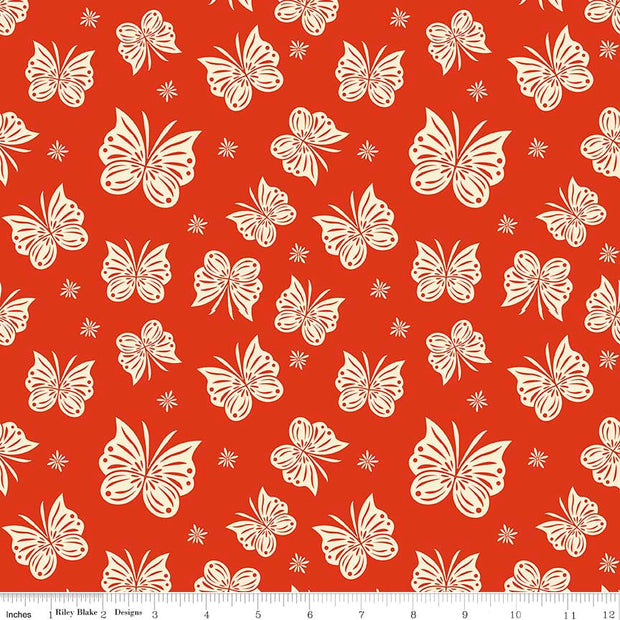 Acorn Valley Flutter Red Cotton Lycra Knit Fabric by Riley Blake