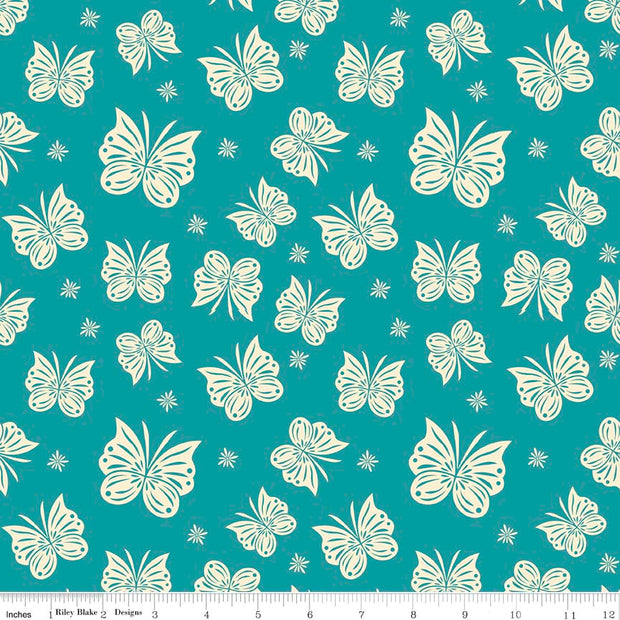 Acorn Valley Flutter Teal Cotton Lycra Knit Fabric by Riley Blake