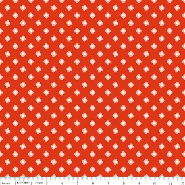 Acorn Valley Bloom Dot Red Cotton Lycra Knit Fabric by Riley Blake