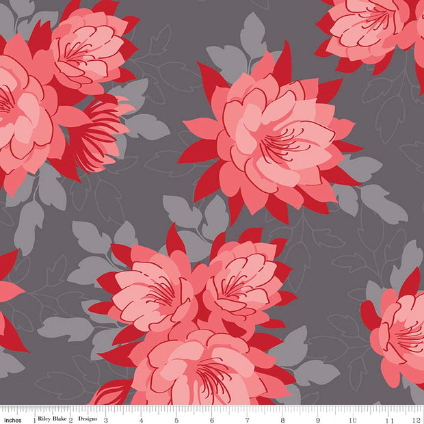 Desert Bloom Main Gray Cotton Lycra Jersey Knit by Riley Blake
