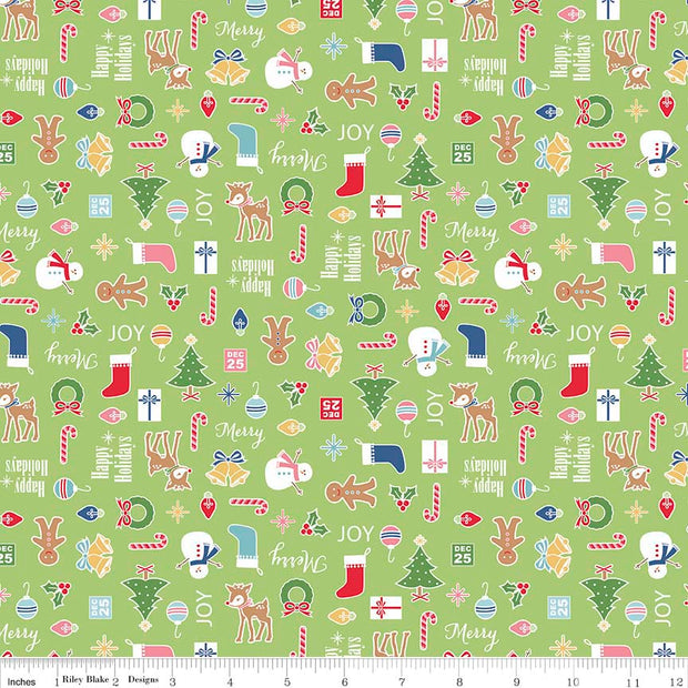 Cozy Christmas Main Green Cotton Lycra Knit Fabric by Riley Blake