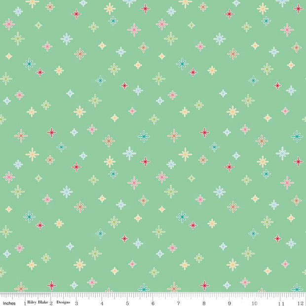 Cozy Christmas Sparkle Mint Cotton Lycra Knit Fabric by Riley Blake