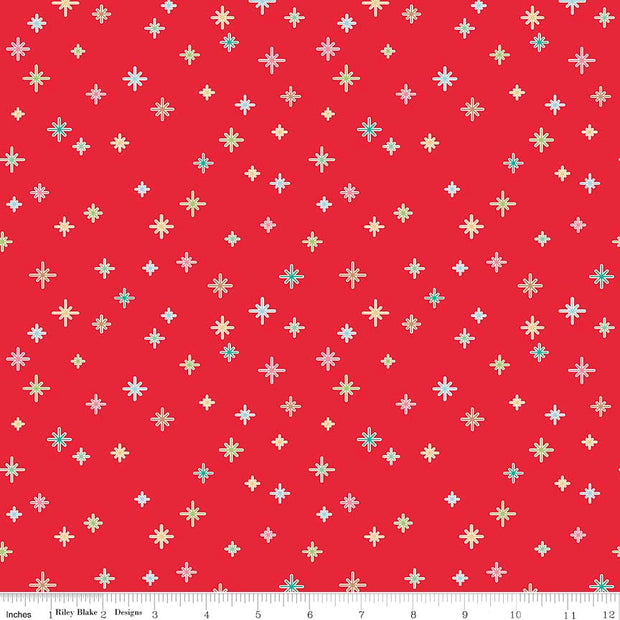 Cozy Christmas Sparkle Red Cotton Lycra Knit Fabric by Riley Blake