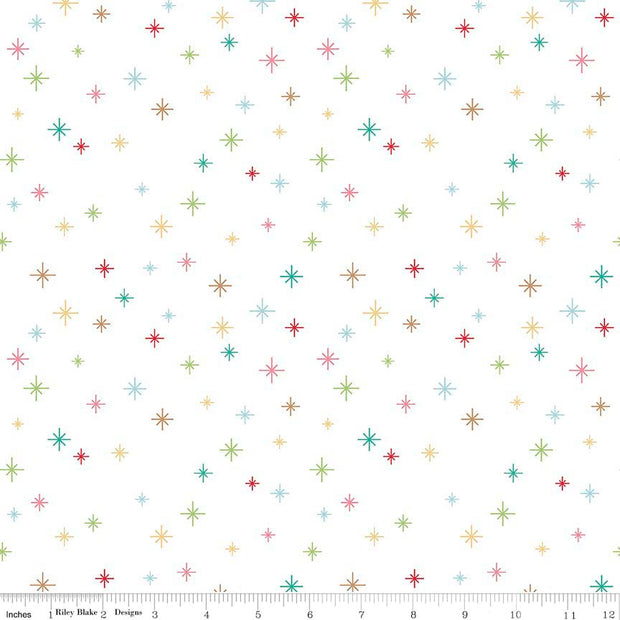 Cozy Christmas Sparkle White Cotton Lycra Knit Fabric by Riley Blake