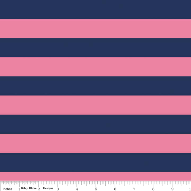 1 Inch Stripe Hot Pink and Navy Cotton Lycra Knit Fabric by Riley Blake