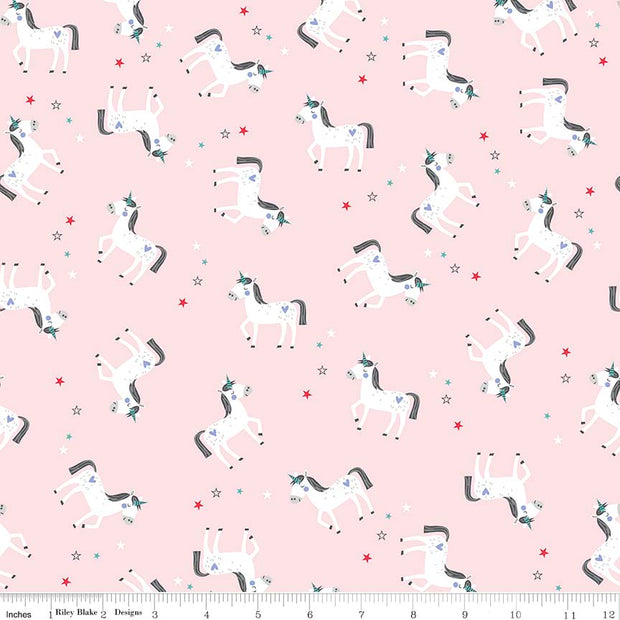 Princess Unicorn Pink Cotton Lycra Knit Fabric by Riley Blake
