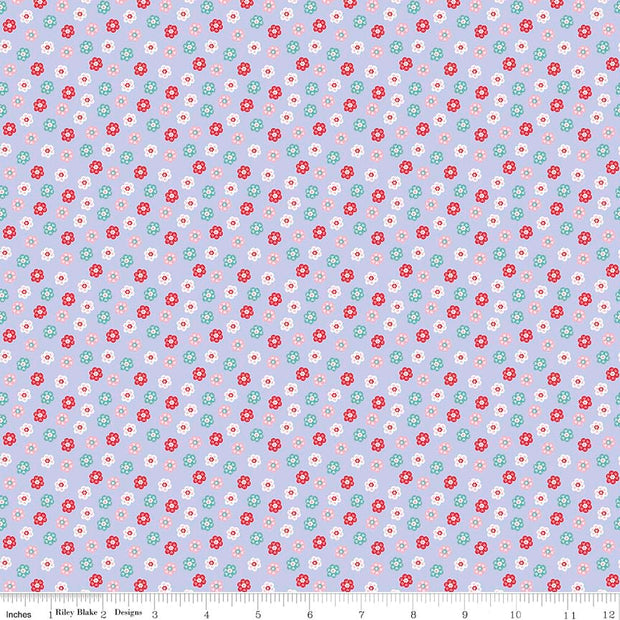 Princess Floral Purple Cotton Lycra Knit Fabric by Riley Blake