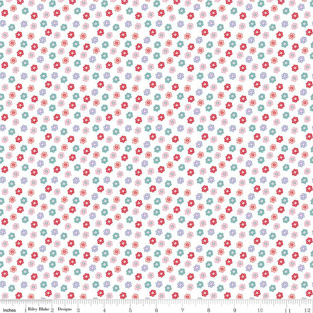 Princess Floral White Cotton Lycra Knit Fabric by Riley Blake