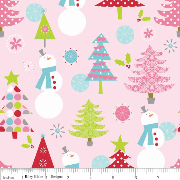 Christmas Main Pink Cotton Lycra Knit Fabric by Riley Blake