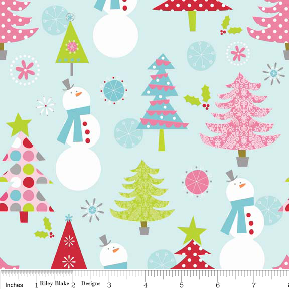 Christmas Main Blue Cotton Lycra Knit Fabric by Riley Blake