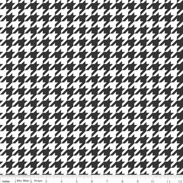 Black Houndstooth on White Cotton Lycra Knit Fabric by Riley Blake