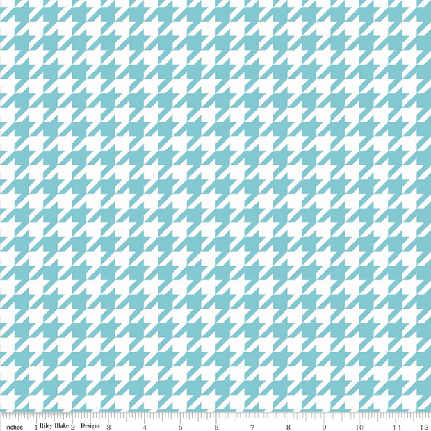 Aqua Houndstooth on White Cotton Lycra Knit Fabric by Riley Blake