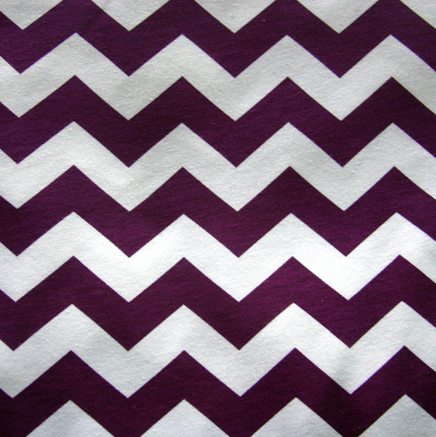 Plum Chevrons on White Jersey Knit Fabric - 35" Remnant Piece